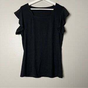 Unbranded Black Square Neck Flutter Sleeve Top Medium